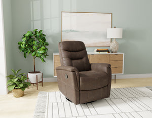 English Elm Wallace & Bay - Brown Swivel Gliding Recliner in Tawny Brown Fabric — Contemporary Comfort, Easy-Care, Space-Smart Design B361P384415