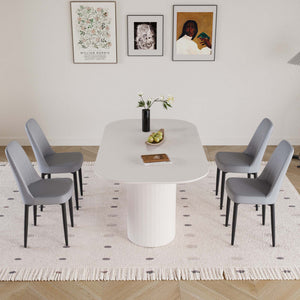 English Elm 63" Cream Mdf Dining Table & 4 Pu Chair Set – Mid-Century Modern Style With Black Metal Legs W2189S00693