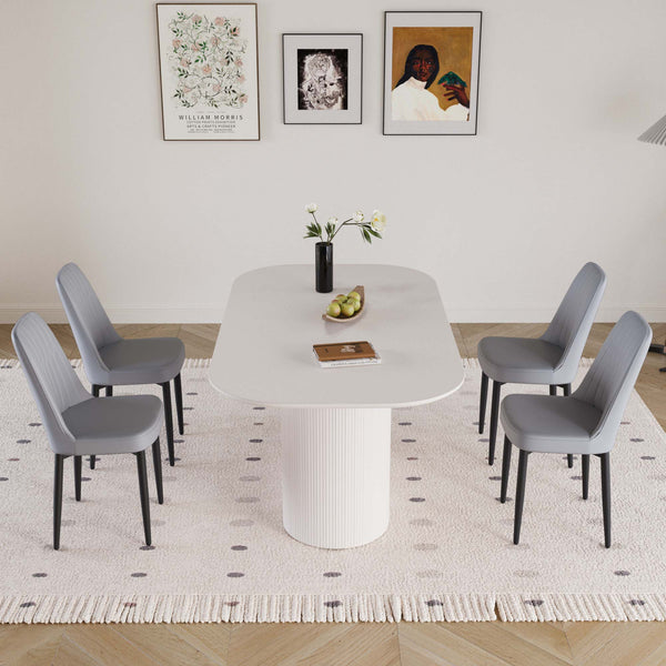 English Elm 63" Cream Mdf Dining Table & 4 Pu Chair Set – Mid-Century Modern Style With Black Metal Legs W2189S00693
