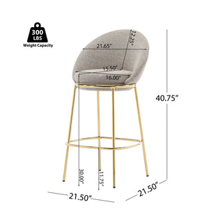 English Elm Christopher Knight Home® - Celano Upholstered Metal Barstool Set of 2 with Plush Rounded Seat, Semi‑Enclosed Backrest, Durable Frame Beige+Gold N775P268055B