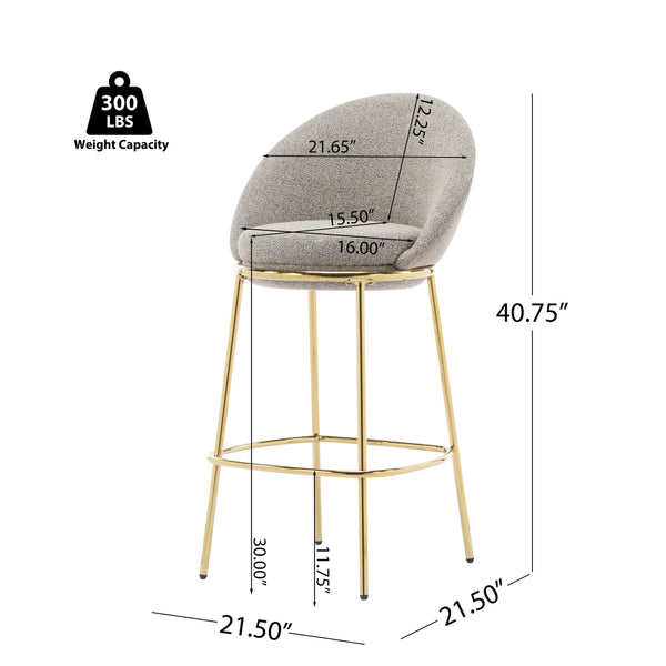 English Elm Christopher Knight Home® - Celano Upholstered Metal Barstool Set of 2 with Plush Rounded Seat, Semi‑Enclosed Backrest, Durable Frame Beige+Gold N775P268055B