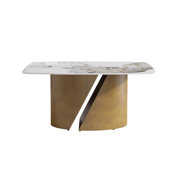 English Elm 63" Modern Artificial Stone Dining Table With Bronze Legs – Stylish, Durable, Seats 6-8 People! W1535S00359
