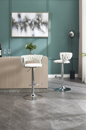 English Elm Set of 2 Velvet Bar Stools with Chrome Base Swivel Height Adjustment Plush Cushion Modern Comfort Cream W1249P247722