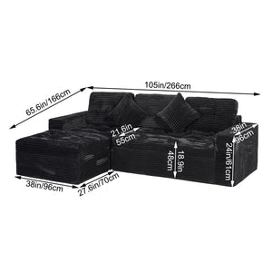 English Elm Modular Cloud Sectional with Ottoman Faux Fur Velvet Deep Foam Living Room Sofa W5502S00009