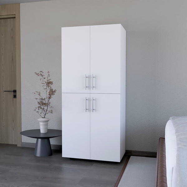 English Elm Armoire Moscow White Bedroom Wardrobe with Dual Cabinets, Hanging Rods & Shelves — Durable Engineered Wood B092S00263