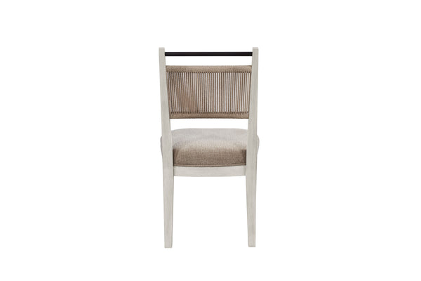 English Elm Rope Woven-Back Dining Chair with Vanilla Wood Frame and Camel Upholstered Seat for Stylish Comfort Beige 39.75 L x 21.75 W x 13.5 H B2699P296293