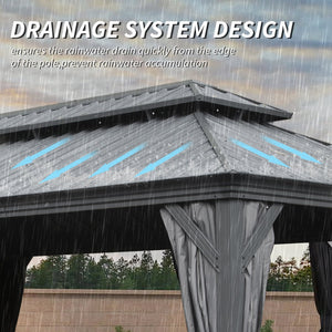 English Elm 14' X 20' Hardtop Gazebo – Stylish Metal Canopy With Drainage System, Privacy Curtains & Insect Netting W1859S00151