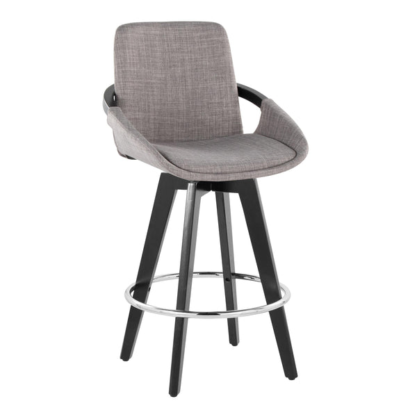 English Elm Fixed-height Swivel Counter Stools with Faux Leather Seats and Chrome Footrest Set of 2 B202S02149