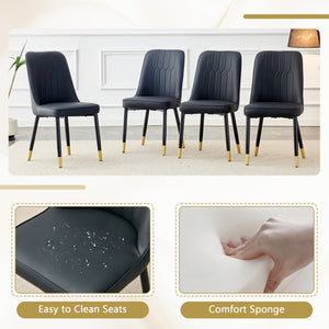 English Elm Table and Chair Set Round Walnut Mdf Dining with Six Two-tone Pu Seats Gold Legs Walnut+Black W1151S04838