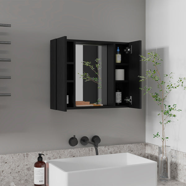 English Elm Wenge 1-Drawer Medicine Cabinet with Mirror, 7 Shelves & 2 Doors — Compact Organized Bathroom Storage Solution B06280132