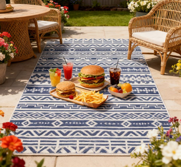 English Elm Geometric Reversible Outdoor Rug Uv Resistant Polypropylene Flatweave with Carry Bag T3971P421264