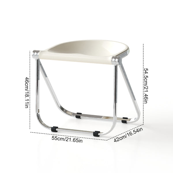 English Elm Used Ancient White Folding Stool - Transparent Retro Acrylic Portable Stackable Multiuse Seat W3318P308298