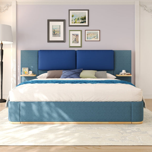 English Elm Christopher Knight Home® - Queen Plush Leather Upholstered Bed Frame with Wingback Headboard, Wavy Footboard, Quiet Support Blue 50.63 L x 18.88 W x 8.25 H N761S0000023C