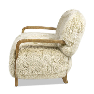 English Elm Jennifer Taylor Home - Enchante Taupe+Natural 52.5" New Zealand Sheepskin Loveseat with Oak Arms, Plush Foam & Spring Comfort B2719P238269