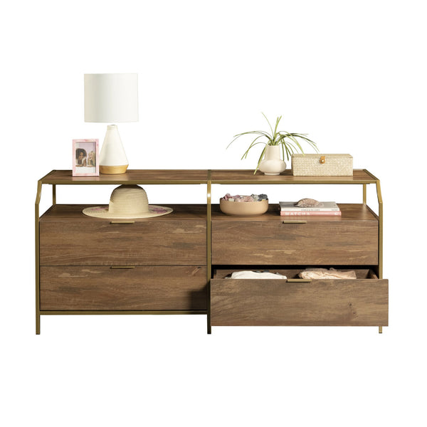 English Elm Dresser, Versatile Brown Finish With Tempered Glass Top - Stylish Storage For Any Room, Quick Assembly B356P402780