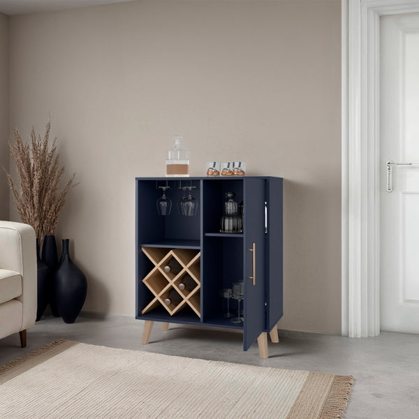 English Elm Angela Wine Rack Bar Cabinet with Open Shelving and Scratch Resistant Melamine Finish B128P398868