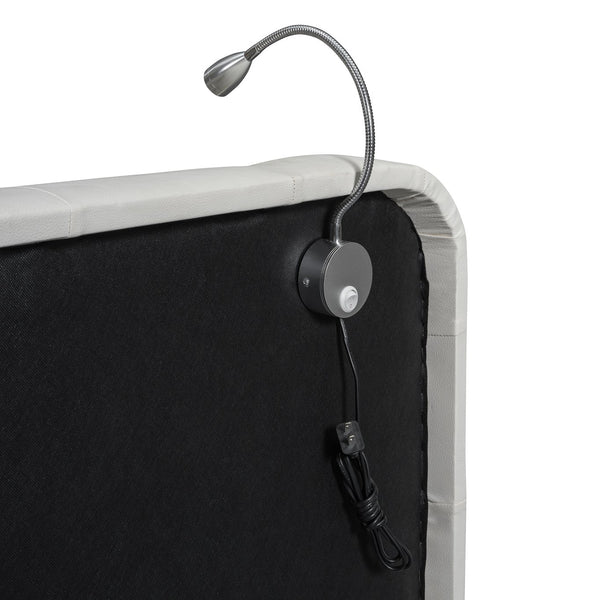 English Elm Queen PU Leather Upholstered Platform Bed with Built-In Dual Reading Lights and Sturdy 600lb Capacity White SF000186AAK