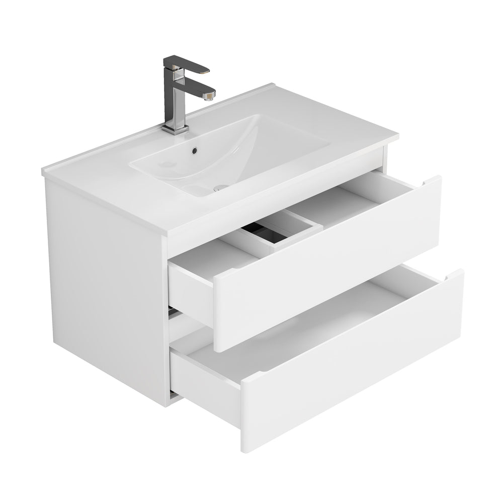 English Elm 32-Inch Wall-Mounted Bathroom Vanity With Soft-Close Sink, Double Drawers, Modern Design & Easy Install W3151S00047