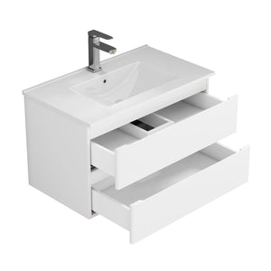 English Elm 32-Inch Wall-Mounted Bathroom Vanity With Soft-Close Sink, Double Drawers, Modern Design & Easy Install W3151S00047