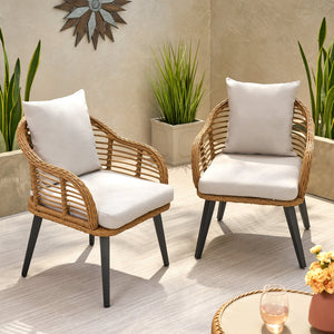 English Elm Christopher Knight Home® - Mcbrayer Wicker Patio Chair Set of 2 with Water-Resistant Cushions, Aluminum Frame, Beige-Brown Comfort 65042.00LBRN