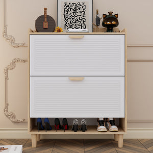 English Elm Shoes Storage Cabinet Slim Flip Door Entryway Organizer with Natural Wood Legs 16 Pairs W3166P268391