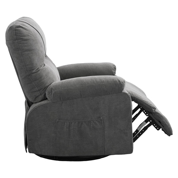 English Elm Recliner Grey 360° Swivel Rocking Lounge Chair with Thick Cushions, Arm Pockets & 330lb Metal Frame W1521P265833
