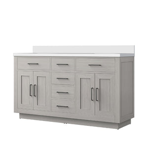 English Elm White Oak Double Bath Vanity 60" W With Stunning White Quartz Top - Durable, Stylish & Easy Install B2731P257758-GIGA