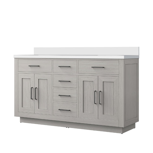English Elm White Oak Double Bath Vanity 60" W With Stunning White Quartz Top - Durable, Stylish & Easy Install B2731P257758-GIGA