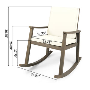 English Elm Christopher Knight Home® - CANDEL Rocking Chair with Acacia Wood Frame and Plush Cushioning — Coastal Comfort, Weather-Resistant Design Cream+Grey 39 L x 28 W x 11.75 H N761P272646M
