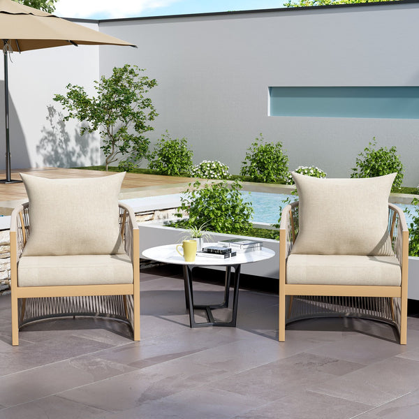 English Elm Christopher Knight Home® - [Set Of 2] Modern Beige Curved Aluminum Lounge Chairs With Plush Cushions For Outdoor Comfort N767P237033B_2