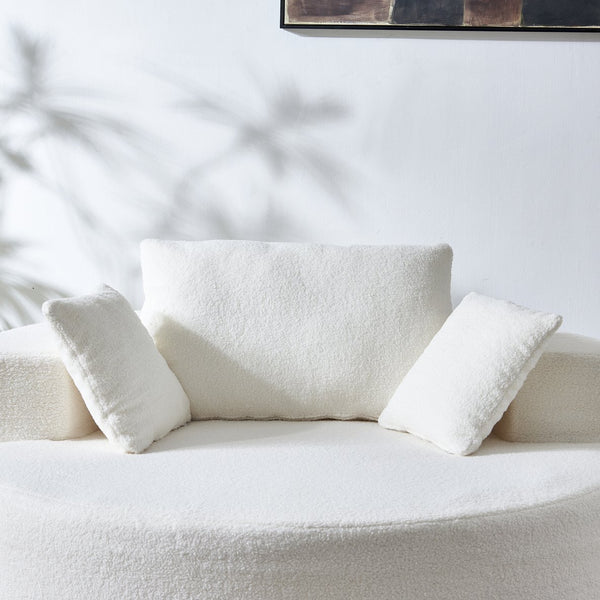 English Elm 55"l Teddy Fleece Round Chaise Chair Plush Foam Seating for Modern Living Rooms Beige W1669P368367