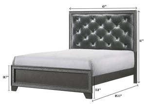 English Elm 1Pc Luxurious Queen Panel Bed With High Tufted Headboard In Dark Gray Shimmering Upholstery B2741S00266