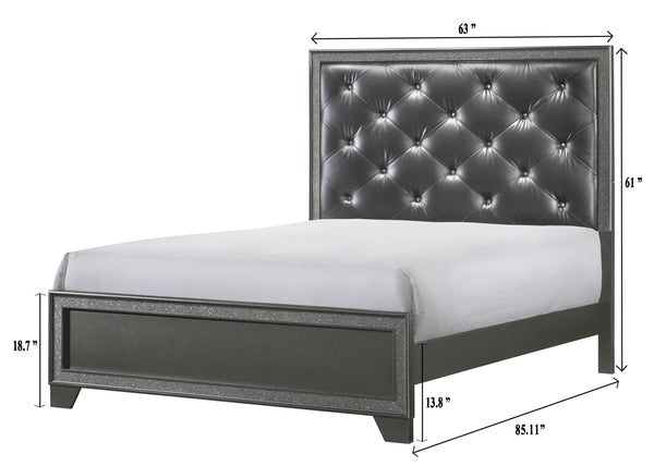 English Elm 1Pc Luxurious Queen Panel Bed With High Tufted Headboard In Dark Gray Shimmering Upholstery B2741S00266