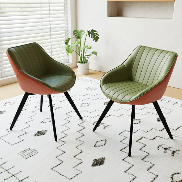 English Elm 29.53 Modern round coffee table and 2 PU dining chairs set with hidden storage and ergonomic comfort Green,Walnut W2189S00766