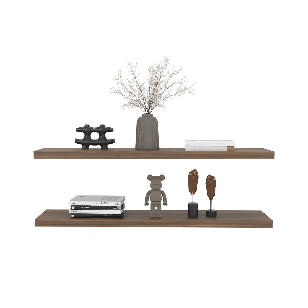 English Elm Floating Shelves 2-Tier Mahogany Finish - Stylish Wall-Mounted Storage For Home & Office Decor B097P250912