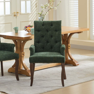 English Elm Upholstered Chenille Accent Dining Chair with Tufted Diamond Back, Curved Solid Wood Legs, Comfortable Support Olive Green W1143P346929