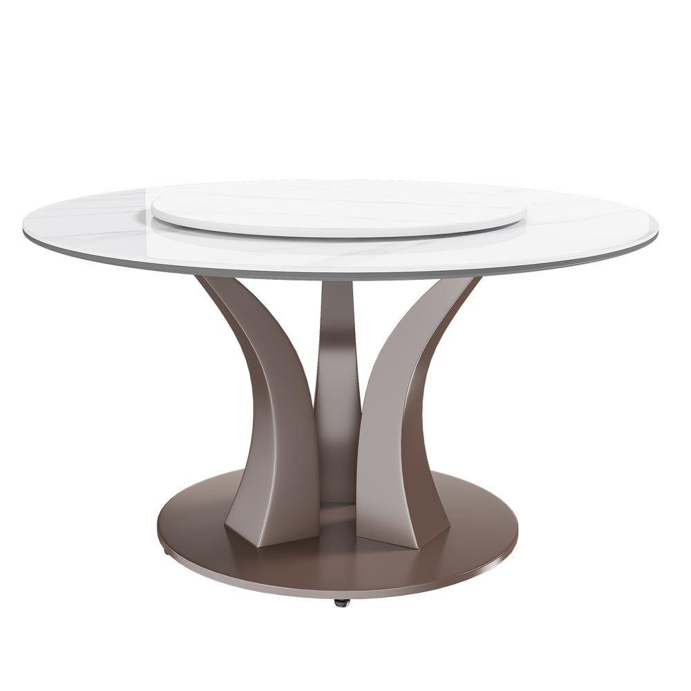 English Elm 53" Round Dining Table With Lazy Susan - Stylish Sintered Stone Top For Dining & Events, Heat Resistant W2699S00049