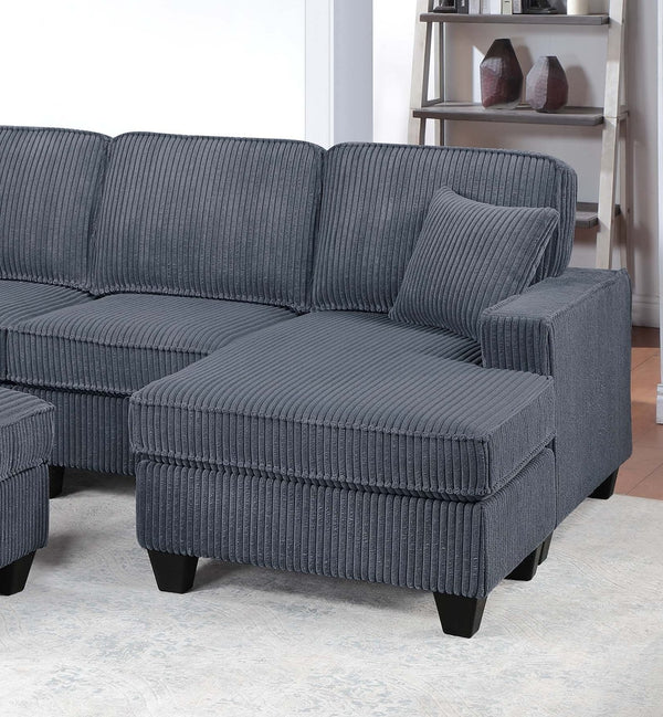English Elm Dark Corduroy U-shaped Sectional Set with Usb Charging Ottoman and Plush Cushions Dark Gray B011S02191