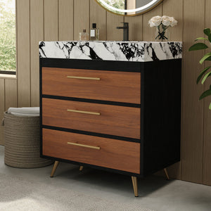 English Elm Modern Freestanding Vanity with Sintered Stone Top Ceramic Sink and Gold Steel Legs W3136S00054