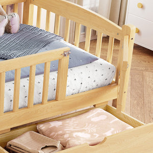 English Elm Twin Xl Kids Platform Bed Pine Wood Frame with Guardrails and Under Bed Storage Natural W1580P383113