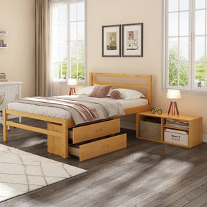 English Elm Full Size Wood Platform Bed With Removable Storage Shelves, Built-In Two Storage Drawers For Added Convenience, Natural