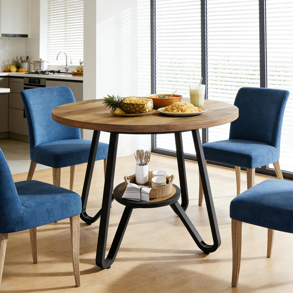 English Elm Stylish Round Coffee Table with Engineered Wood Top and Open Metal Base for Living Rooms T3971P454425