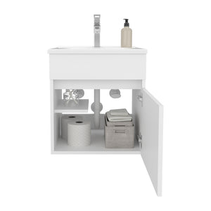 English Elm Newell White Vanity Sink Cabinet with Large Storage & Open Shelves, Engineered Wood, Durable Finish B092P360643