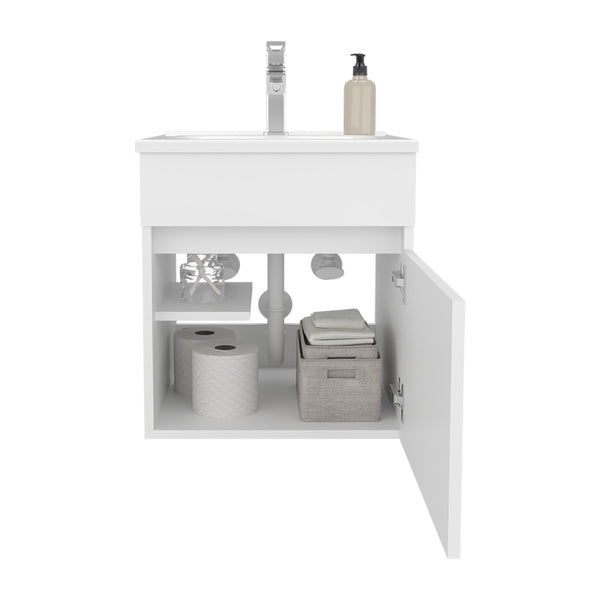 English Elm Newell White Vanity Sink Cabinet with Large Storage & Open Shelves, Engineered Wood, Durable Finish B092P360643