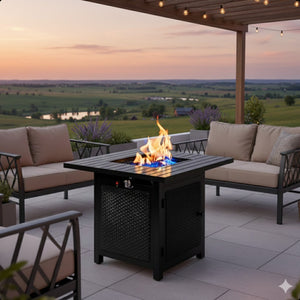 English Elm 30”width Outdoor Rattan Iron Propane Fire Pit Table 50000 Btu Patio Entertainer B082P454965