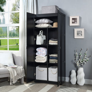 English Elm Hopkins 30" Storage Cabinet Black with 7 Shelves, Soft-Close Doors, Geometric Design, Space-Saving B365P397851