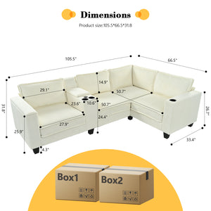 English Elm L-Shaped 4-Seater Corduroy Sofa With Center Console, Usb Charging & Storage Armrests – Versatile Comfort! W680S00049