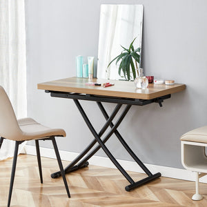 English Elm Modern Adjustable Lift Table Walnut Grain Mdf Top Slim Metal Legs Home Office Use Black,Natural Wood W1151P302104