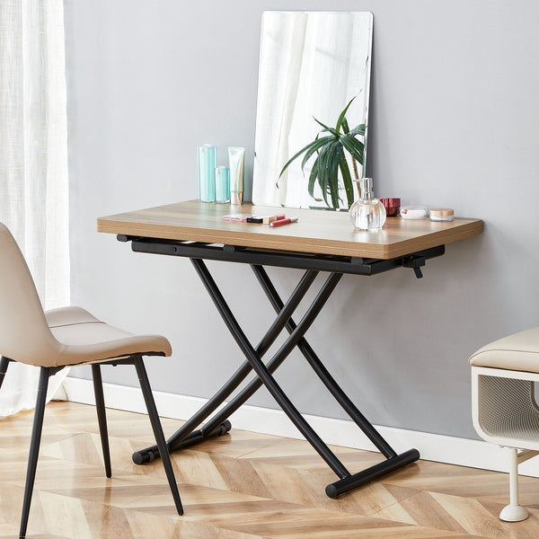 English Elm Modern Adjustable Lift Table Walnut Grain Mdf Top Slim Metal Legs Home Office Use Black,Natural Wood W1151P302104