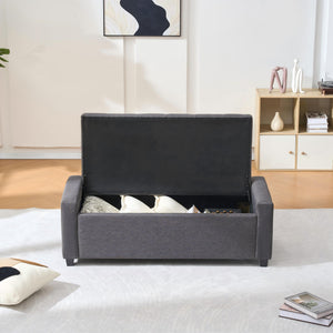 English Elm 48" Tufted Faux Linen Storage Bench with Arms Lift Top Ottoman for Bedroom Entryway Grey W3523P387534